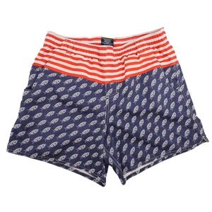 Aftco Men S Swim Trunks Red Stripes Navy Blue Fish Print Swimwear Patriotic Flag